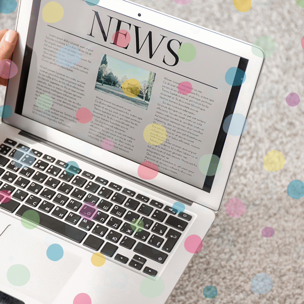Why news articles help children learn English Laptop with a news page on it - Why news articles help children learn English