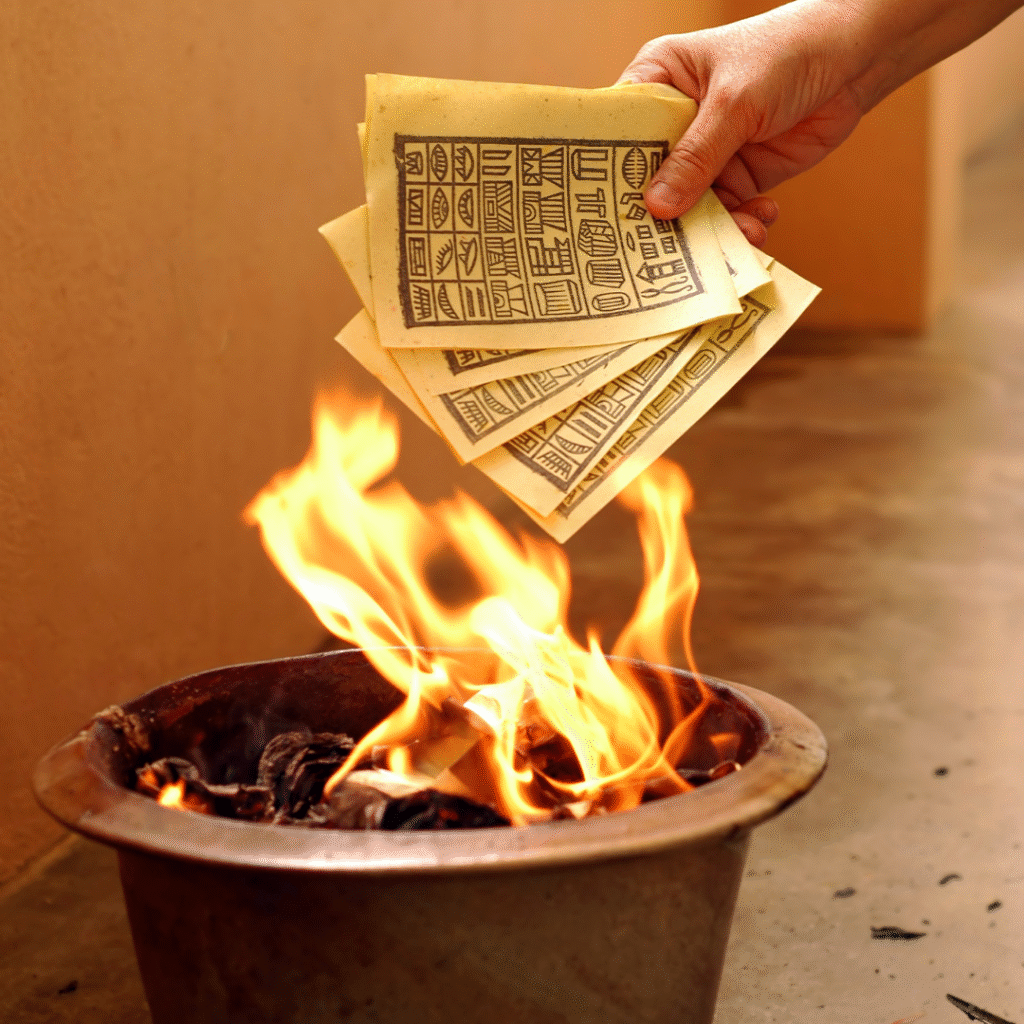 Burning paper money - Hungry Ghost Festival.