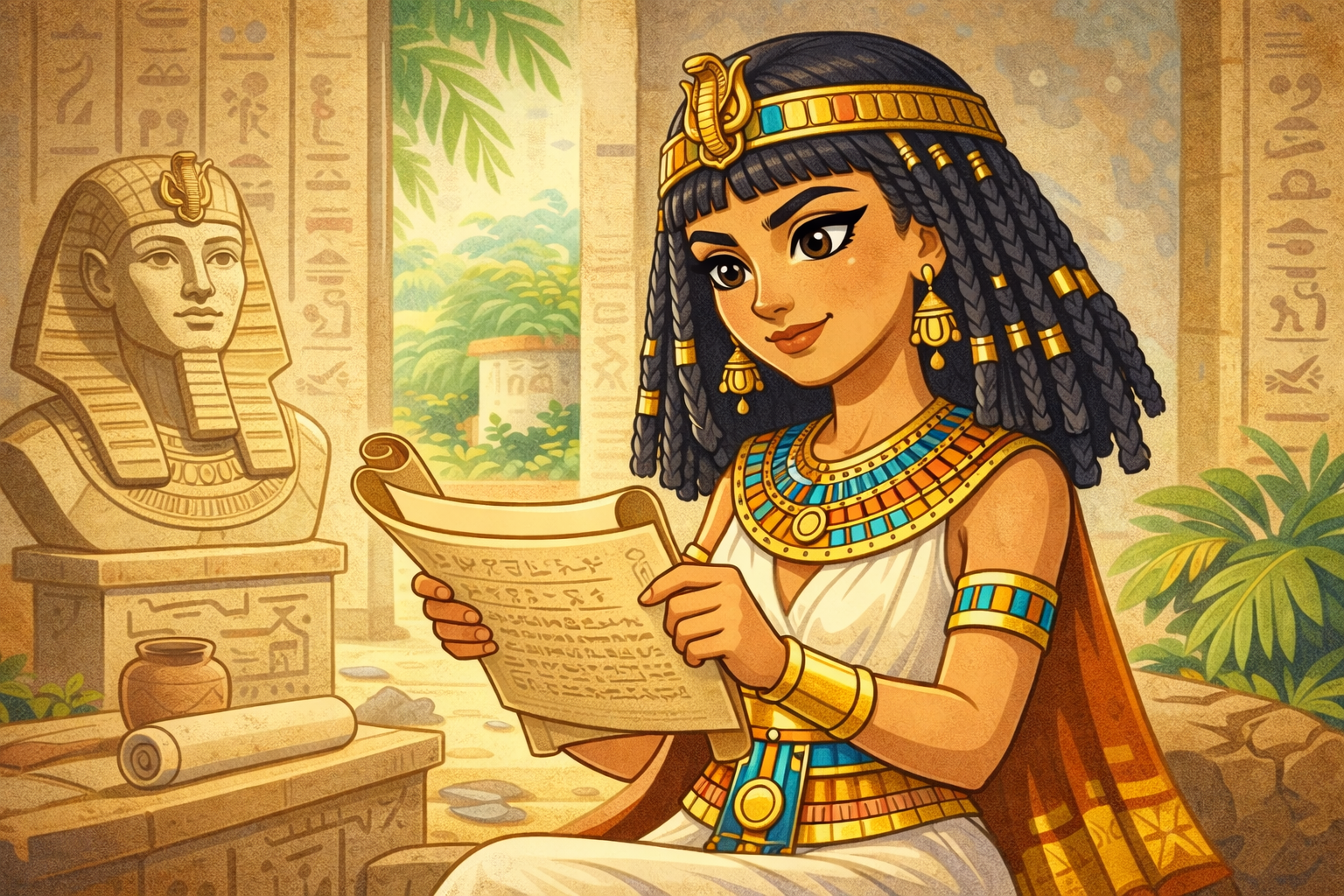 Cleopatra reading a scroll - Article for kids