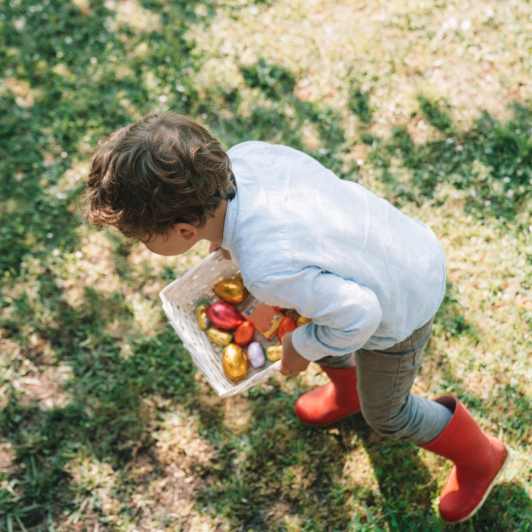 A child looking for eggs outside - The story behind Easter